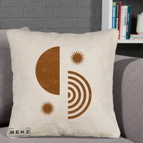 Perna Decorativa Boho Sun si Spirala, 40x40 cm, Bej Canapea, Husa Detasabila, Perna Inclusa, BEKZ®