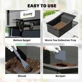 Outsunny Compostor 28 litri, 39 x 39 x 51,5 cm Compostor rapid cu tăvi, rezistent la intemperii, compostor termic Gri închis | Aosom Romania