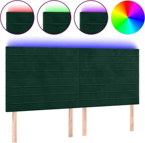 vidaXL Tăblie de pat cu LED, verde închis, 200x5x118/128 cm, catifea