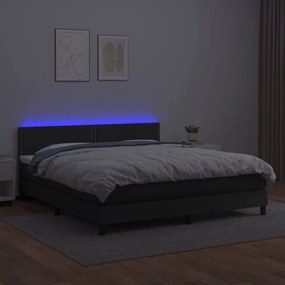 Pat cu arcuri, saltea si LED, negru, 180x200cm, piele ecologica Negru, 180 x 200 cm, Culoare unica si cuie de tapiterie