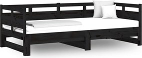 vidaXL Pat de zi extensibil, negru, 2x(80x200) cm, lemn masiv de pin