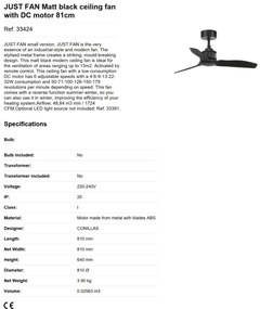 Ventilator de tavan cu telecomanda design modern JUST FAN negru