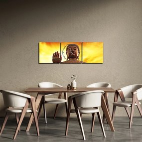 Tablou - Buddha cu fundal roșu și galben (cu ceas) (90x30 cm)