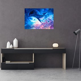 Tablou pe sticlă - Balena spațială (70x50 cm)