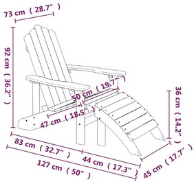 Scaun de gradina Adirondack cu suport pentru picioare maro HDPE 1, Maro, fotoliu + suport pentru picioare