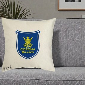 Perna Personalizata Corona Brasov Fotbal, 40x40 cm, Ecru, Husa Detasabila, Perna Inclusa, BEKZ®