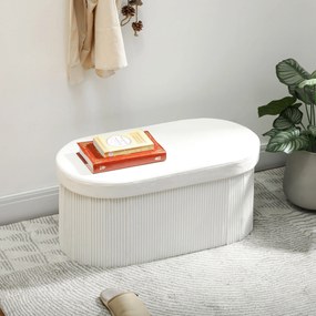 HOMCOM Taburet cu Spațiu de Depozitare Pliabil, Bancă Modernă Tapițată cu Material Catifea, Suport pentru Picioare cu Compartiment de 72L pentru Living și Dormitor, 76x38x35 cm, Crem | Aosom Romania