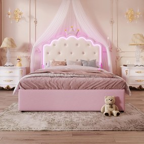 Pat tapițat 140x200 cm cu somieră cu lamele, pat extensibil și 2 sertare, fără saltea, Roz