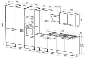 Mobilă de bucătărie Yorki 430, corp din stejar sonoma, față alb satinat, frigider cu congelator în partea de jos