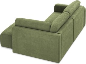 Colțar verde extensibil/cu spațiu de depozitare cu tapițerie din chenille (cu colț pe partea dreaptă/în formă de ”L”) Kona – Makamii