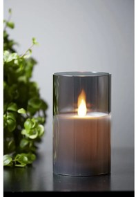Lumânare de ceară cu LED gri în sticlă Star Trading M-Twinkle, înălțime 12,5 cm