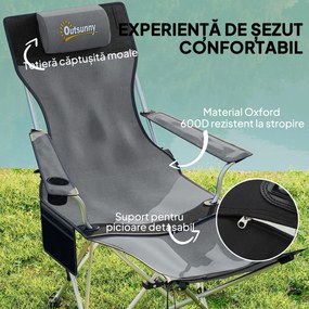 Outsunny Set de 2 Scaune de Camping Pliabile cu Suport pentru Picioare Detașabil, 82x100x88 cm, Negru | Aosom Romania
