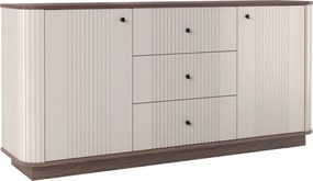 Comodă cu sertare pe soclu Vesper 160 cm - cașmir / nuc / mânere negre