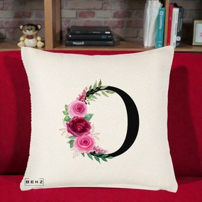 Cadou Personalizat - Perna Personalizata Monograma Florala Litera O, 40x40 cm, Crem Reliefat, Husa Detasabila, Perna Inclusa, BEKZ®