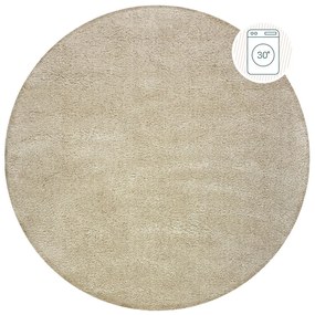 Covor bej lavabil rotund din fibre reciclate 133x133 cm Fluffy – Flair Rugs