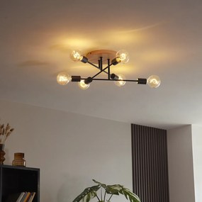 Plafonieră Art Deco neagră cu lemn cu 6 lumini - Sydney