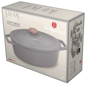 Oala fonta emailata ovala cu capac 4,65L, 30 cm Taupe Berlinger Haus BH 6541, gri