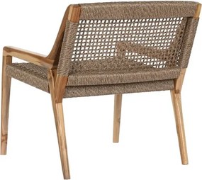 Scaun lounge cu brațe din lemn masiv de teak cu șezut și spătar împletite din fibră naturală, 65×62×72 cm, „Nairobi" |