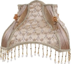 Abajur din mătase și organza, maro, ornamente brodate cu mărgele și franjuri, 27,5 x 21 x 16 cm, „Watteau”