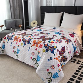 Cuvertura de pat cu model COLORFUL BUTTERFLY alb Dimensiune: 220 x 240 cm