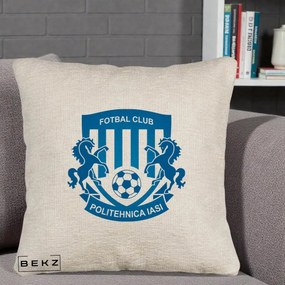 Perna Personalizata FC Politehnica Iasi Fotbal, 40x40 cm, Bej Canapea, Husa Detasabila, Perna Inclusa, BEKZ®