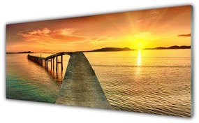 Tablou pe sticla Sea Sun Podul Peisaj Galben Gri