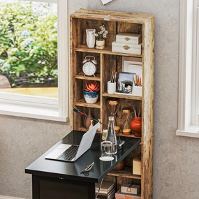 HOMCOM Birou Modern Pliabil cu Bibliotecă și Tablă, din Lemn și Metal, 98x51x153 cm, Maro Rustic | Aosom Romania