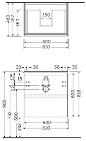 Mobilier suspendat incastrabil pentru lavoar, Joy, 60 cm stejar deschis, Rak Stejar deschis