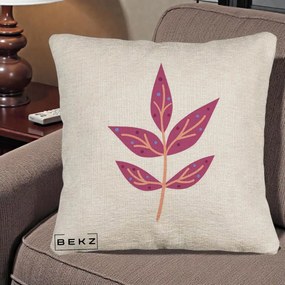 Perna Decorativa Ramura Botanica Mov, 40x40 cm, Bej Canapea, Husa Detasabila, Perna Inclusa, BEKZ®