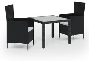 3094825 vidaXL Set mobilier de exterior cu perne, 3 piese, negru, poliratan