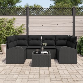 vidaXL Set de 7 Piese Canapea de Grădină cu Perne Negru Poli Ratan
