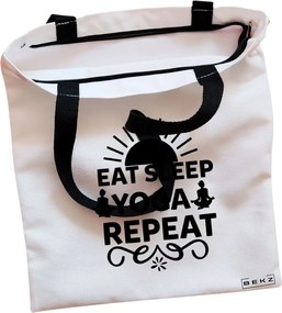 Sacosa de Panza pentru Cumparaturi, Geanta Tote, Yoga Eat Sleap Yoga Repeat, Cu fermoar, 38x34.5 cm, Alba, BEKZ®
