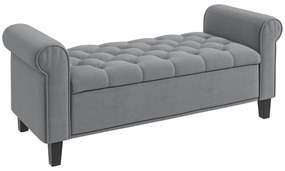 HOMCOM Bancuta Hol Banca Pat Matrimonial cu Depozitare si Cotiere Rulate, 126x48.5x57 cm, Banca Pat Gri | Aosom Romania