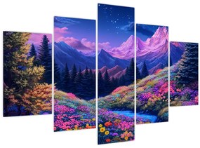 Tablou - Peisaj violet la lună plină (150x105 cm)