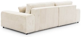 Colțar crem extensibil, cu spațiu de depozitare, cu tapițerie din catifea reiată (cu colț pe partea stângă) Sarina – Ropez