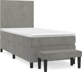 vidaXL Pat box spring cu saltea, gri deschis, 90x190 cm, catifea