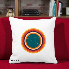 Perna Decorativa Retro Cerc Concentric Geometric Vintage, 40x40 cm, Alba Mata, Husa Detasabila, Perna Inclusa, BEKZ®