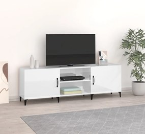 vidaXL Comodă TV, alb extralucios, 150x30x50 cm, lemn compozit