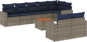 vidaXL Set canapele de grădină, 9 piese, cu perne, gri, poliratan