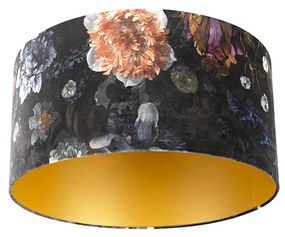 Abajur din catifea cu design floral 50/50/25 interior auriu