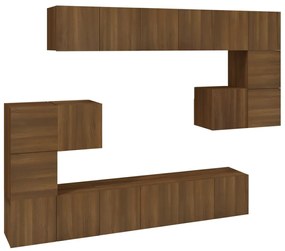 Set dulapuri TV, 10 piese, stejar maro, lemn prelucrat