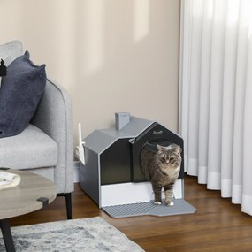 PawHut Litieră Acoperită pentru Pisici, Casuță cu Capac, Paletă, Maner, Sistem Deodorizant, Design Elegant, Alb | Aosom Romania