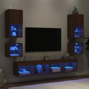 3216596 vidaXL Unități de perete TV cu LED-uri, 8 piese, stejar maro, lemn