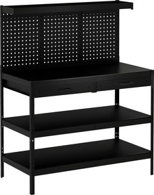 HOMCOM Banc de lucru cu rafturi reglabile, stație de lucru robustă cu panou perforat și 2 sertare, 122 x 61 x 156 cm, Negru | Aosom Romania