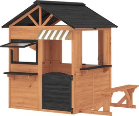AIYAPLAY Căsuță de joacă din lemn pentru exterior cu bucătărie, bancă, tejghea, ferestre, ușă pentru 3-8 ani 171,5 x 146 x 156 cm Maro | Aosom Romania