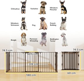 PawHut Poartă pentru Câini de Talie Mică și Medie, Țarc Pliabil cu Structură Modulară cu 5 Panouri, 300x3x74.5 cm, Negru | Aosom Romania