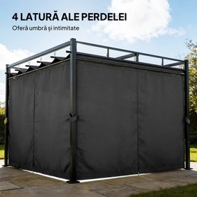 Outsunny Gazebo Pergolă 3x3 m cu Acoperiș Retractabil Glisant, 4 Pereți Laterali, Orificii de Drenare, Pergolă de Grădină din Poliester și Oțel, pentru Terasă, Curte, Exterior, UV30+, Gri Închis | Aosom Romania