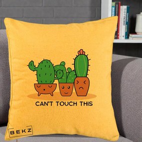 Perna Decorativa Cactus Funny Can't Touch This, 40x40 cm, Galben, Husa Detasabila, Perna Inclusa, BEKZ®