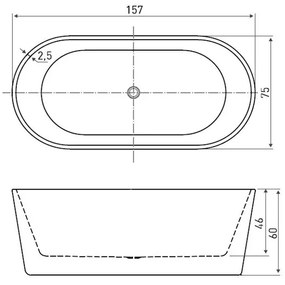 Cadă de baie acrilică independentă NORA 157 cm