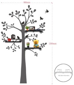 Sticker negru din plastic si vinil, cu rafturi incluse, 150 x 90 cm, Tree Mauro Ferreti